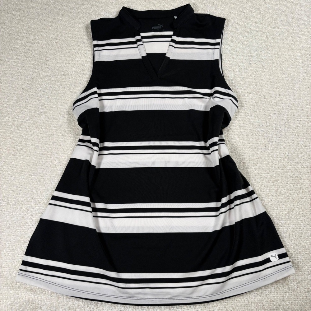 puma golf blouse striped black & white collared polo tennis sporty coquette chic - Picture 2 of 6